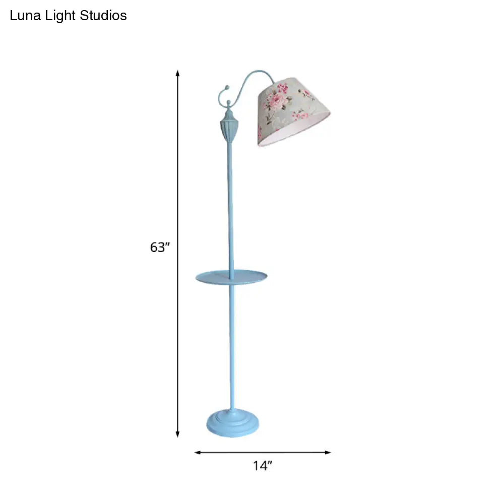 Staande Lamp met Stoffen Kap en Opbergplateau 160cm - Roze Blauw Geel Groen - E26/E27 Fitting - Moderne Vloerlamp | Sansoti