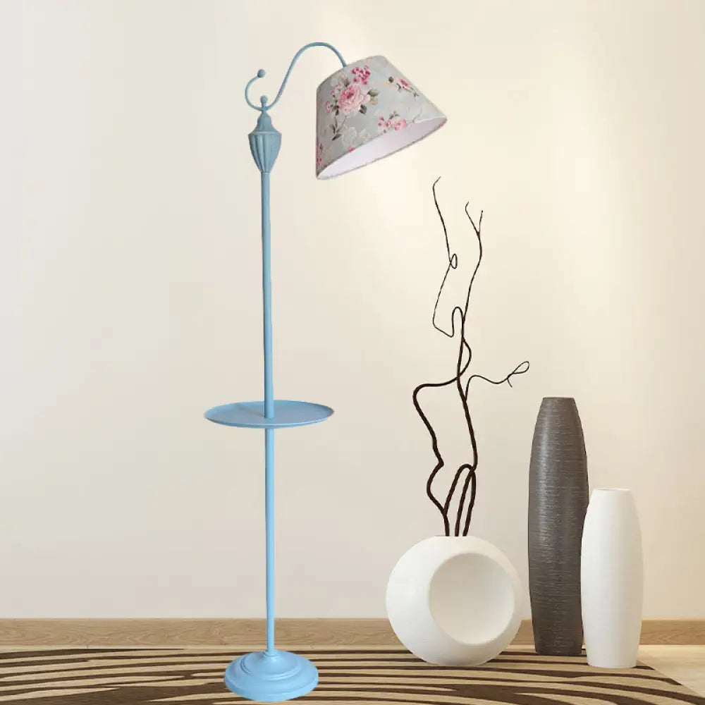 Staande Lamp met Stoffen Kap en Opbergplateau 160cm - Roze Blauw Geel Groen - E26/E27 Fitting - Moderne Vloerlamp | Sansoti