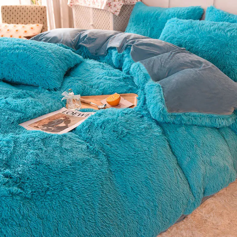 Fluffy Fleece Bedding Set – Teddy 3-piece or 4-piece – Duvet Cover Sheet Pillowcases Single | Sansoti