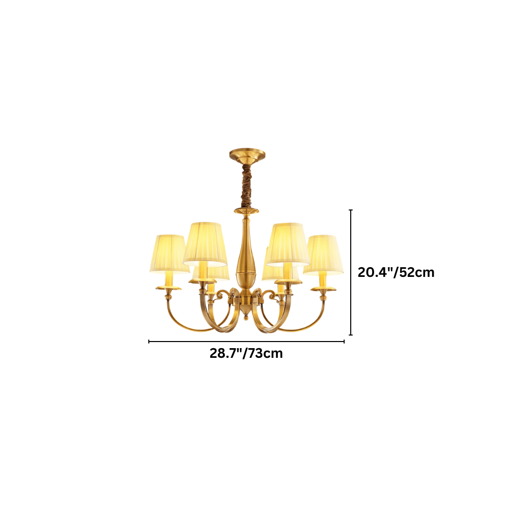 Lustre classique en cuivre avec abat-jours en tissu et lumière chaude et chaleureuse | Restfield