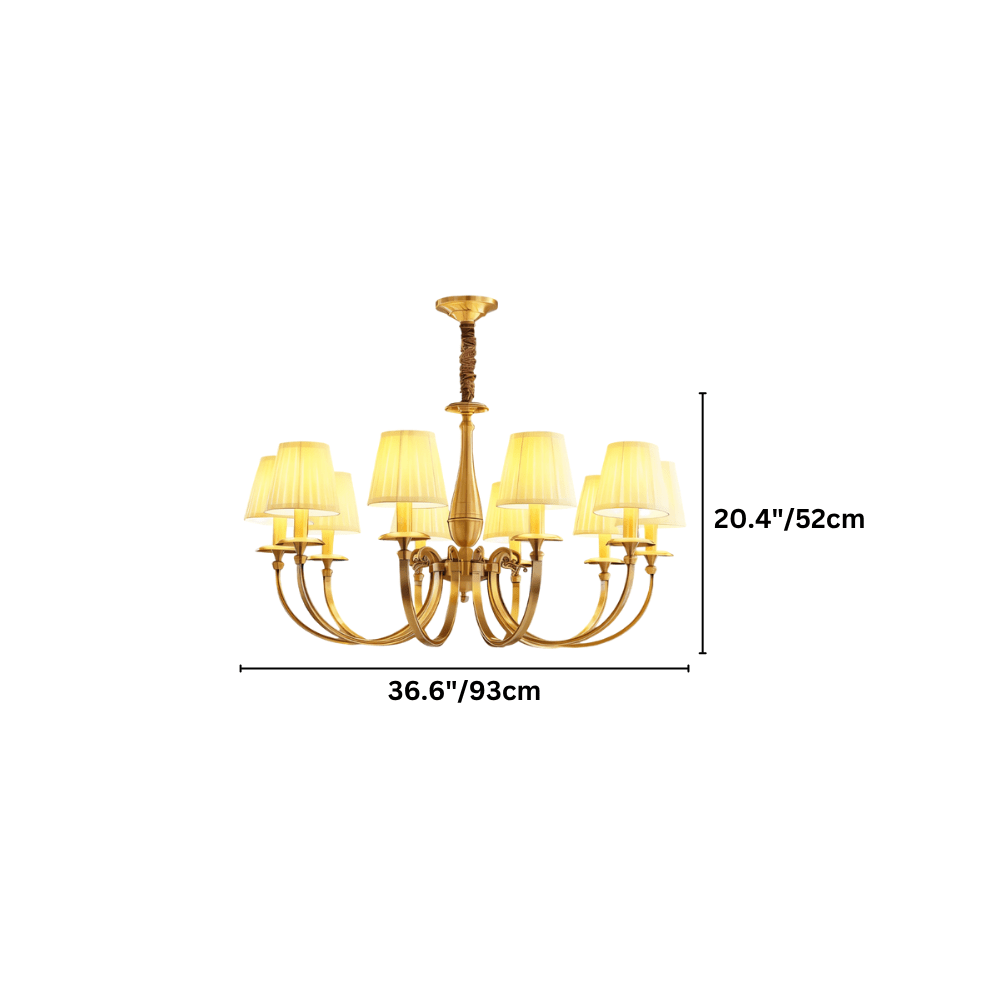Lustre classique en cuivre avec abat-jours en tissu et lumière chaude et chaleureuse | Restfield