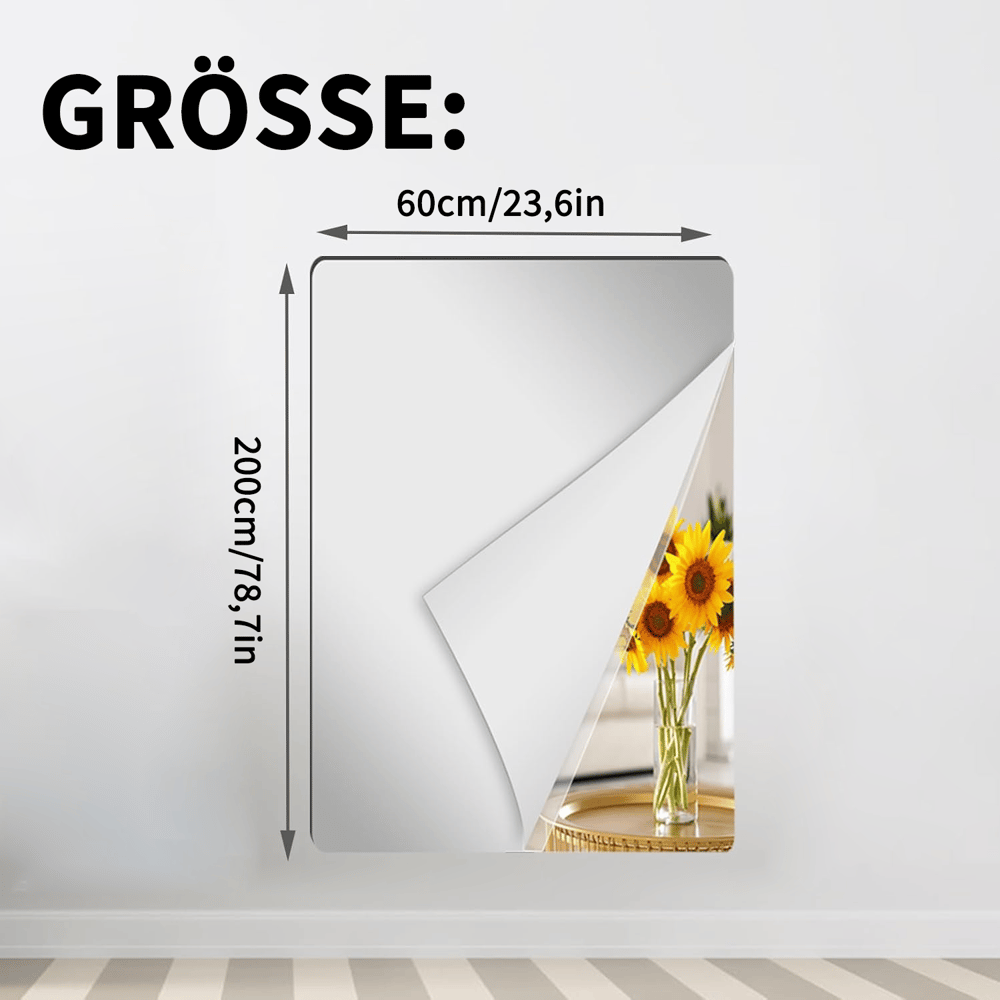 Buigbare Spiegelfolie Onbreekbaar PET 60x200 50x100 Zelfklevend Veilig Kindvriendelijk Interieur Decoratie | Sansoti