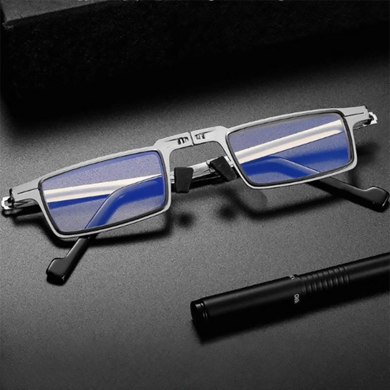 Folding Reading Glasses with Blue-Light Filter Titanium Round Square Frame Ultralight 19g for Travel and On the Go | Sansoti