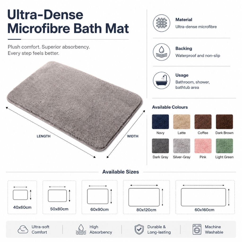 Badmat Microvezel Extra Zacht Antislip 40x60-60x160cm Badkamermat Douchemat Sneldrogend Vochtregulerend | Sansoti
