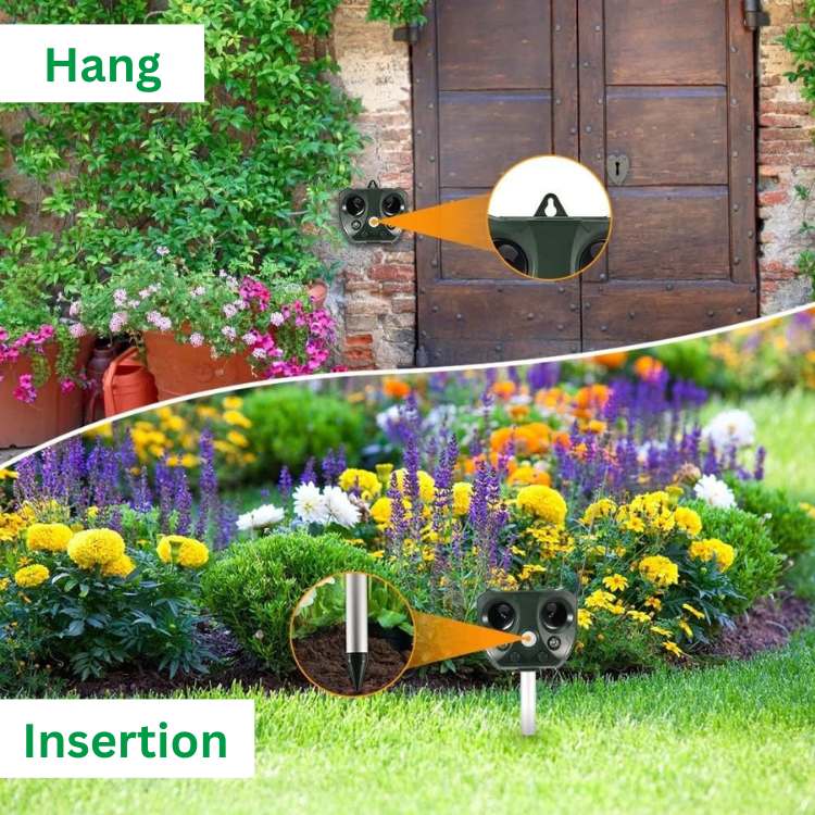 Ultraschall-Vogel- und Schädlingsvertreiber mit Solarenergie | Wasserdichter Gartenvertreiber mit Bewegungsmelder