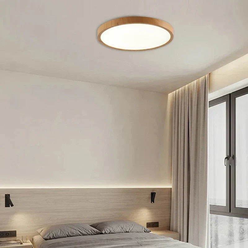 Runde Deckenleuchte Holzoptik LED Dimmbar Ultraberuhigtes Design Wohnzimmer Schlafzimmer Skandinavische Beleuchtung | Sansoti