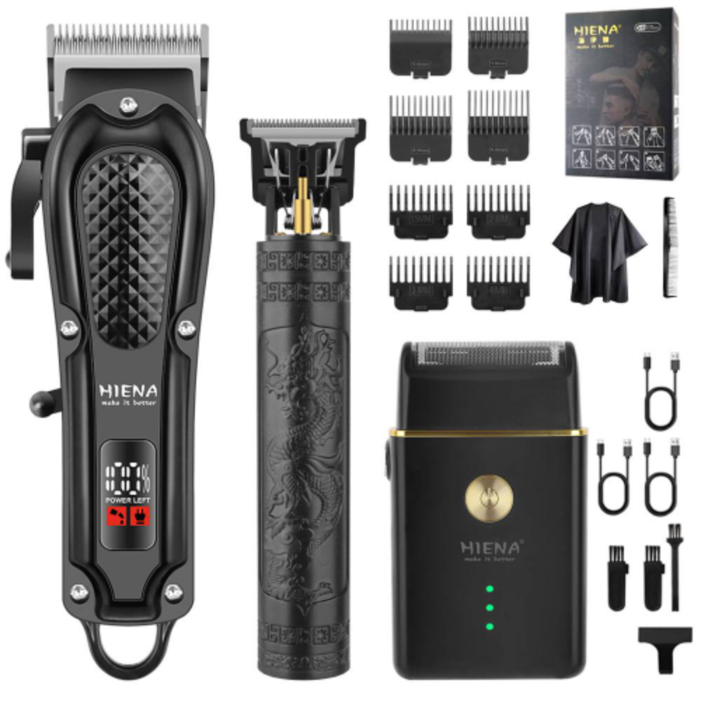 Professionele Haar- en Baardverzorgingsset 3-delig Draadloos met LED-Display USB Oplaadbaar Trimmer Scheerapparaat voor Mannen | Sansoti