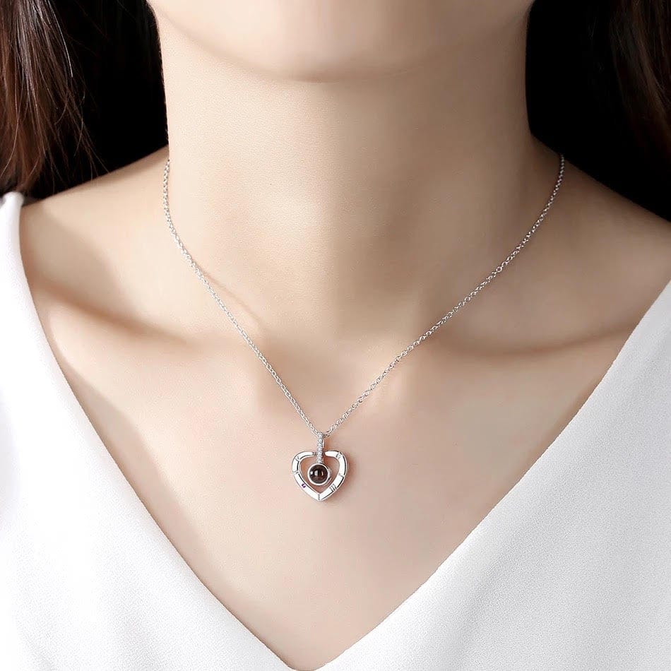 Herzförmige Halskette mit Projektion aus 925er-Silber, romantisches Geschenk, Strass-Anhänger, eleganter Schmuck für Frauen | Sansoti