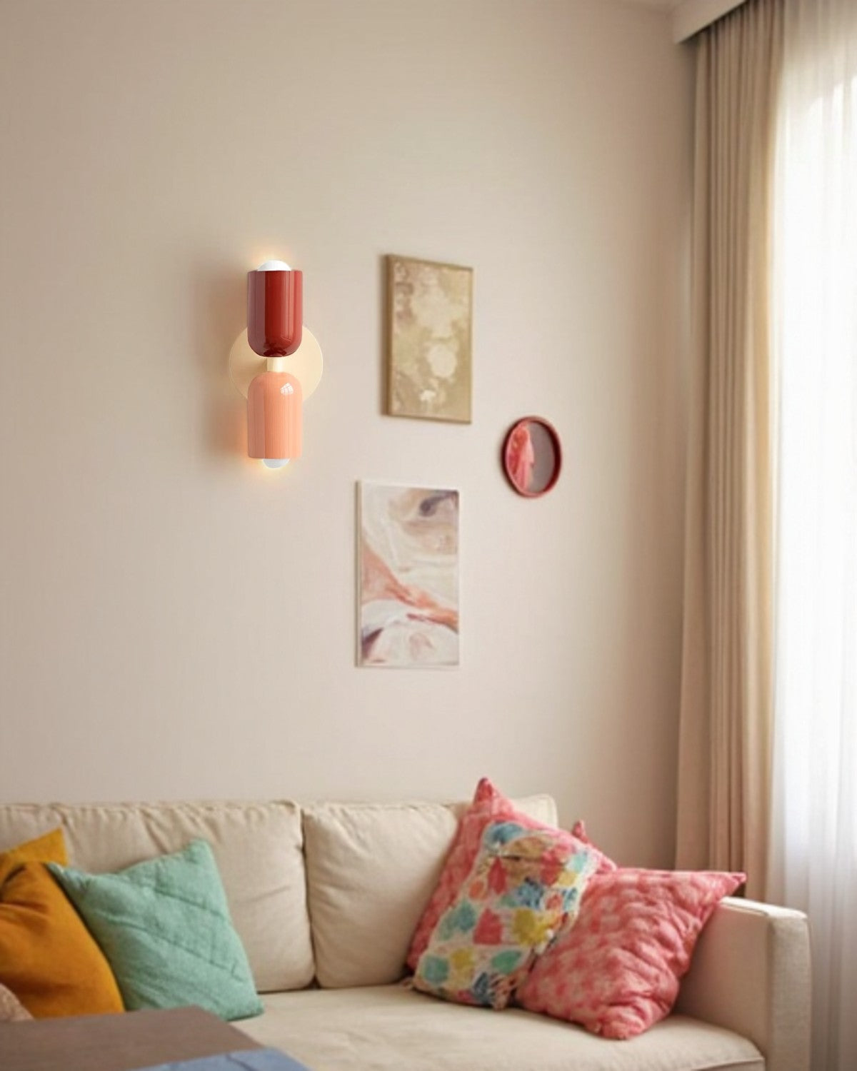 Dubbele Wandlamp met Ronde Lampenkappen – Modern Design in Groen, Beige, Rood of Roze – Sfeerverlichting voor Slaapkamer, Woonkamer en Hal | Sansoti
