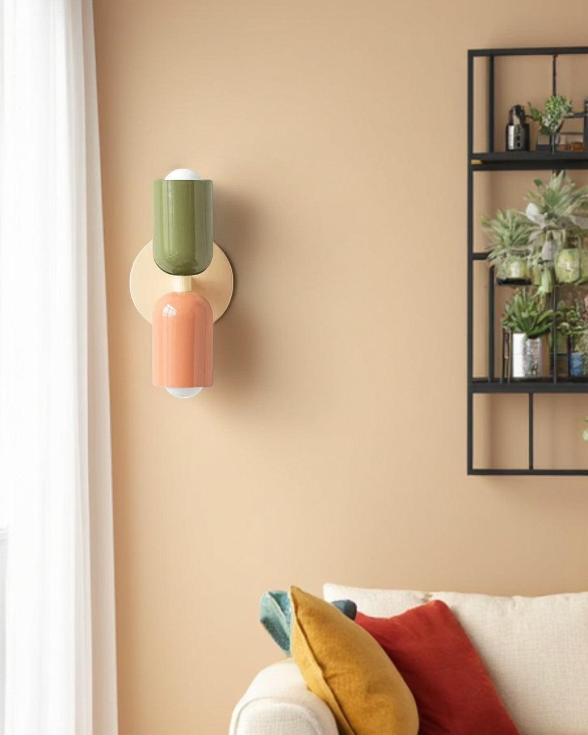 Dubbele Wandlamp met Ronde Lampenkappen – Modern Design in Groen, Beige, Rood of Roze – Sfeerverlichting voor Slaapkamer, Woonkamer en Hal | Sansoti