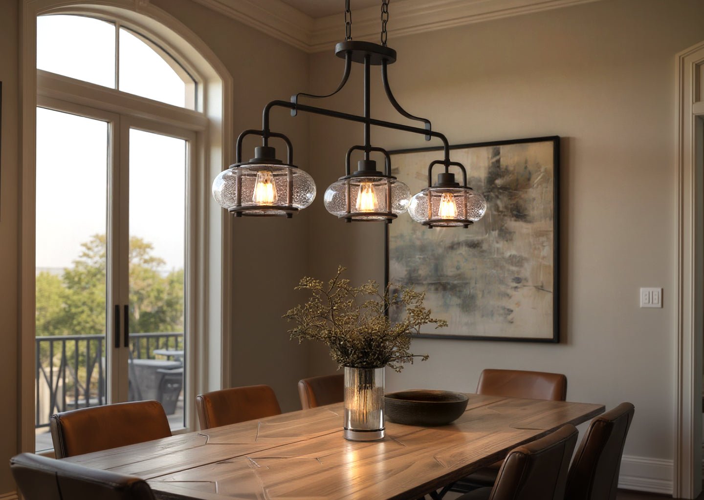 Lustre Bronze foncé Avec Boules en Verre 3 Lumières 96cm | Restfield