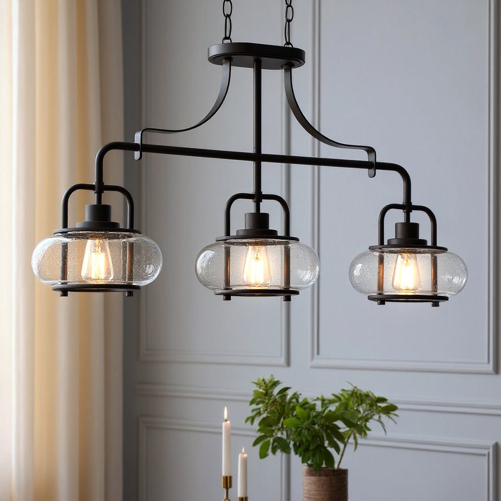 Lustre Bronze foncé Avec Boules en Verre 3 Lumières 96cm | Restfield