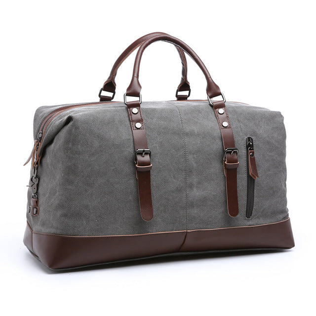 Vintage Weekend Bag Leather & Canvas Gray Waterproof Travel Companion Carry-On for Short Trips & Weekend Getaways | Sansoti