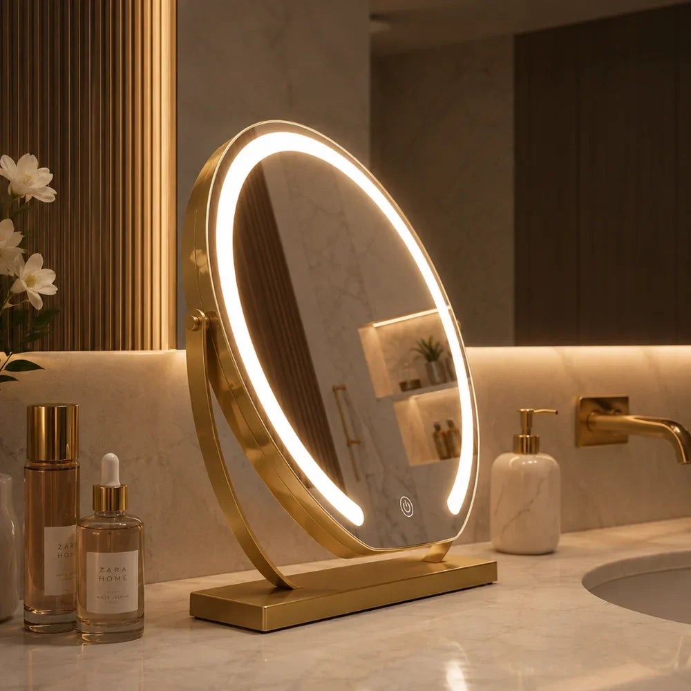 Make-up Spiegel met 15x Vergroting LED Verlichting 360° Draaibaar Touchbediening Dimbaar Bureau Kaptafel | Sansoti