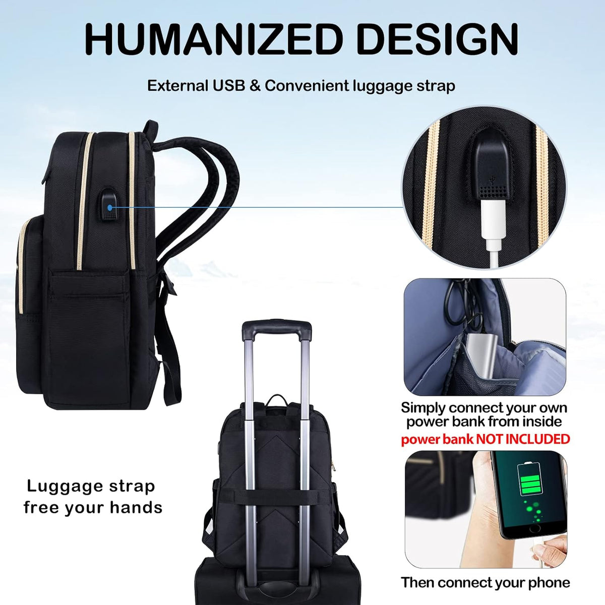 Laptoptasche mit USB-Ladeanschluss 15,6 Zoll Wasserabweisender Rucksack für Arbeit Schule Reisen Studium Alltag | Sansoti