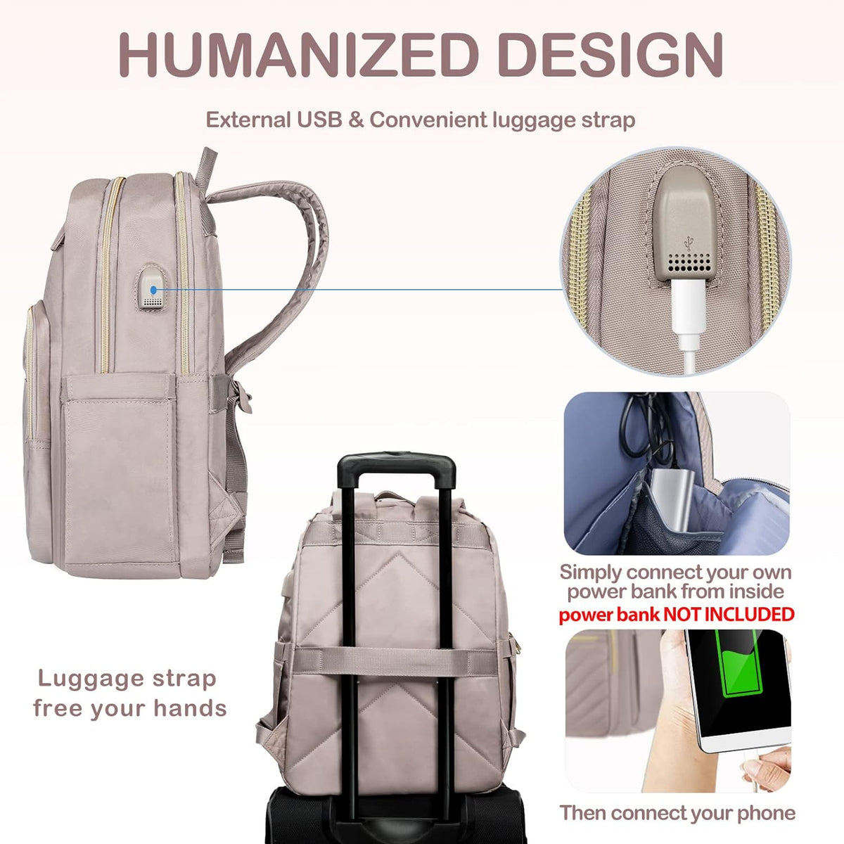 Sac pour ordinateur portable avec port de charge USB, 15,6 pouces, déperlant, sac à dos pour le travail, l'école, les voyages, les études et le quotidien | Sansoti