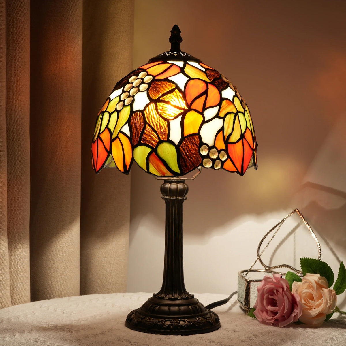 Vintage Tafellamp Glas-in-lood E27 Hars Kap Bureaulamp Nachtkastje Leeslamp Sfeerverlichting Woonkamer | Sansoti