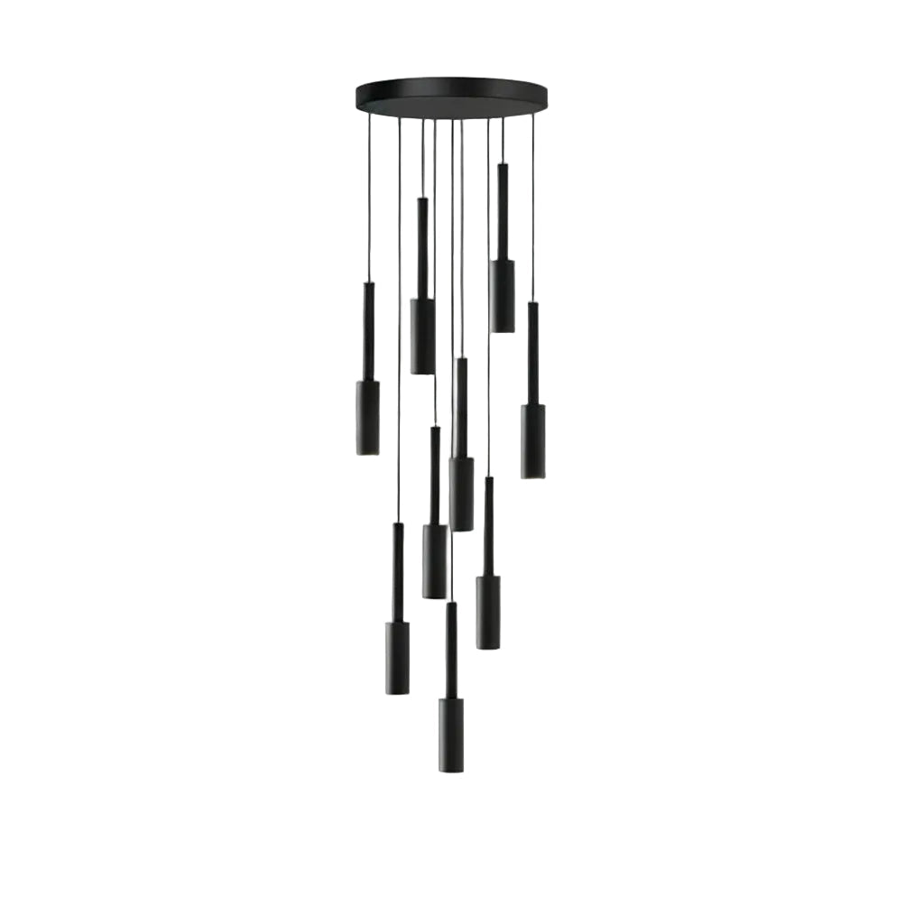 Cylindryczna lampa spotowa - żyrandol z metalu, ściemnialna, LED, do klatki schodowej i holu, regulowana, nowoczesny design, 1-30 punktów świetlnych | Sansoti