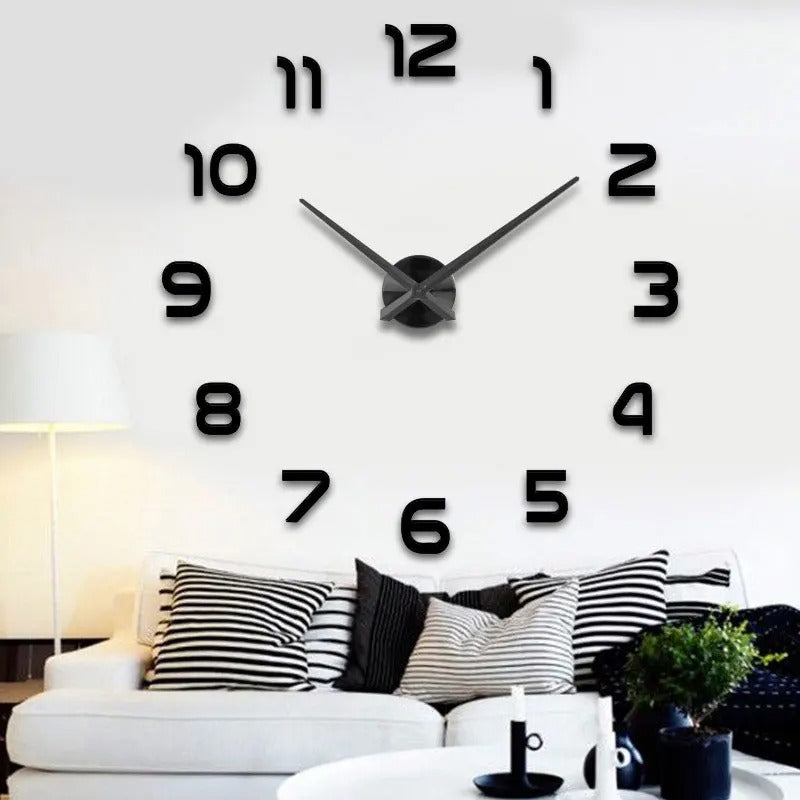 3D Wandklok Zelfklevend Groot Formaat Modern Rahmenloos Design voor Woonkamer Slaapkamer Kantoor Decoratie | Sansoti