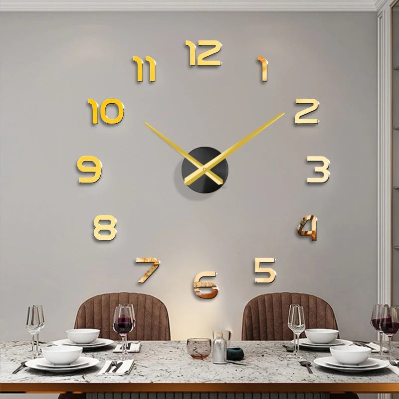 3D Wandklok Zelfklevend Groot Formaat Modern Rahmenloos Design voor Woonkamer Slaapkamer Kantoor Decoratie | Sansoti