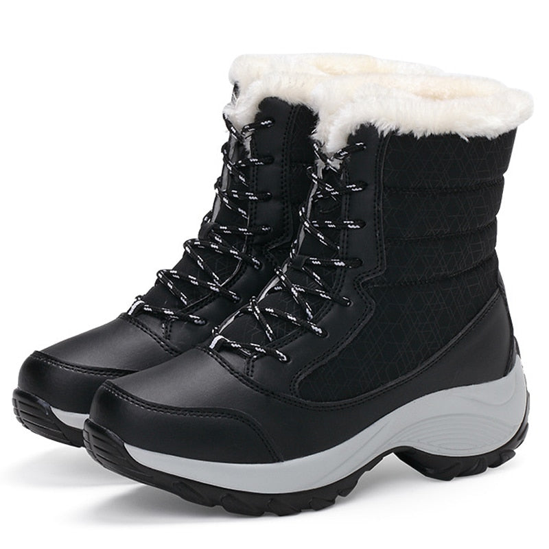 Gefütterte Winterstiefel für Damen mit weichem Plüschfutter, Schneestiefel, wasserdicht, lässig, warme Winterschuhe | Sansoti
