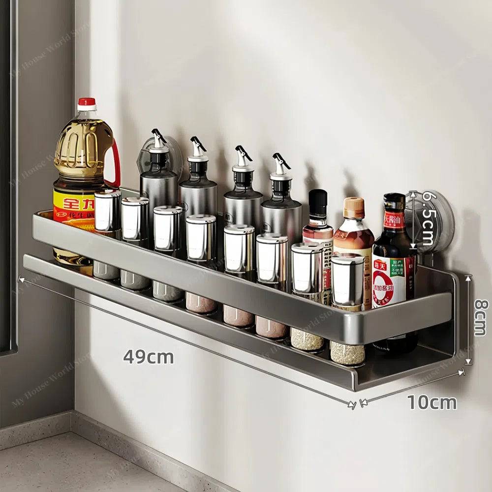Wandrek Kruidenhouder Zuignap RVS Keuken Opbergrek Zonder Boren 30-50cm Verstelbaar Montage Muurbevestiging | Sansoti