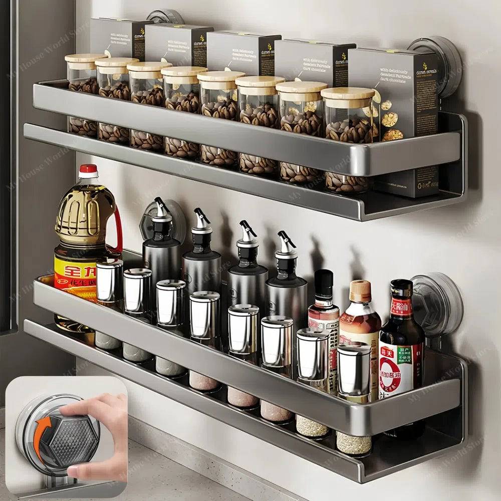 Wandrek Kruidenhouder Zuignap RVS Keuken Opbergrek Zonder Boren 30-50cm Verstelbaar Montage Muurbevestiging | Sansoti