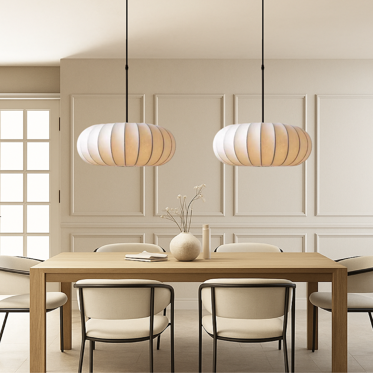 Pendelleuchte mit Seidenschirm Ø30-50cm Warmweiß LED 3000K Esstisch Kücheninsel Wohnzimmer Deckenbeleuchtung | Sansoti