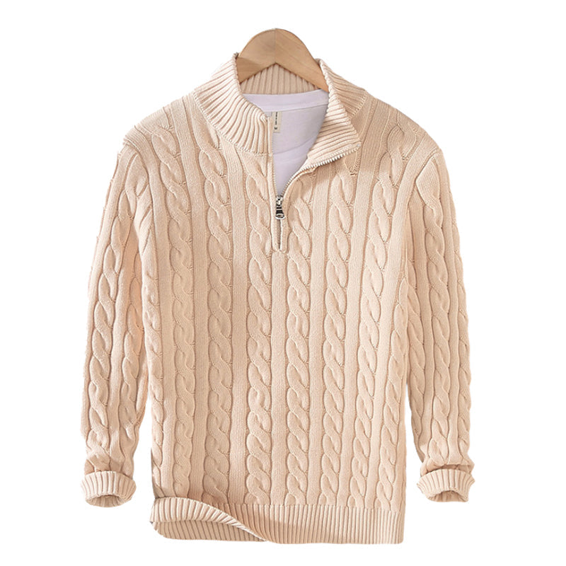 Gestrickter Pullover mit halbem Reißverschluss Zopfmuster Gerippter Kragen Warme Winterkleidung Damen Herren Casual Komfortabel | Sansoti