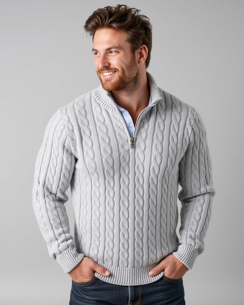 Gestrickter Pullover mit halbem Reißverschluss Zopfmuster Gerippter Kragen Warme Winterkleidung Damen Herren Casual Komfortabel | Sansoti