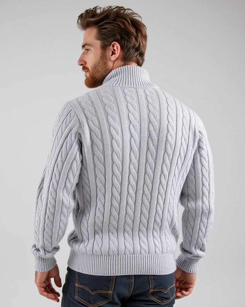 Gestrickter Pullover mit halbem Reißverschluss Zopfmuster Gerippter Kragen Warme Winterkleidung Damen Herren Casual Komfortabel | Sansoti