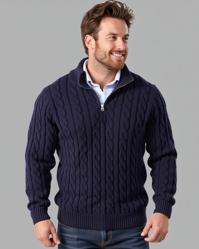Gestrickter Pullover mit halbem Reißverschluss Zopfmuster Gerippter Kragen Warme Winterkleidung Damen Herren Casual Komfortabel | Sansoti