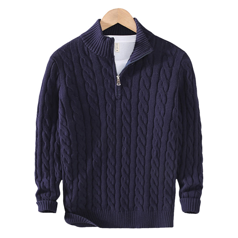 Gestrickter Pullover mit halbem Reißverschluss Zopfmuster Gerippter Kragen Warme Winterkleidung Damen Herren Casual Komfortabel | Sansoti