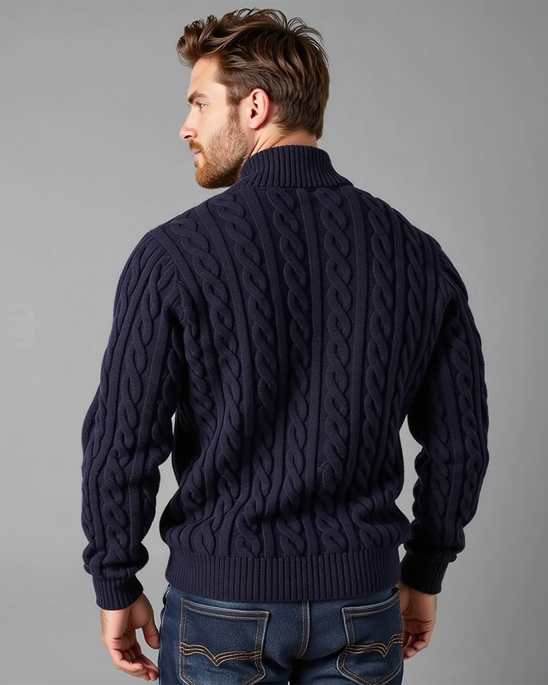 Gestrickter Pullover mit halbem Reißverschluss Zopfmuster Gerippter Kragen Warme Winterkleidung Damen Herren Casual Komfortabel | Sansoti