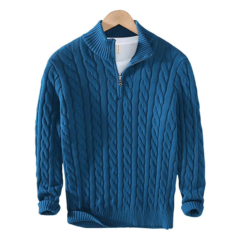 Gestrickter Pullover mit halbem Reißverschluss Zopfmuster Gerippter Kragen Warme Winterkleidung Damen Herren Casual Komfortabel | Sansoti