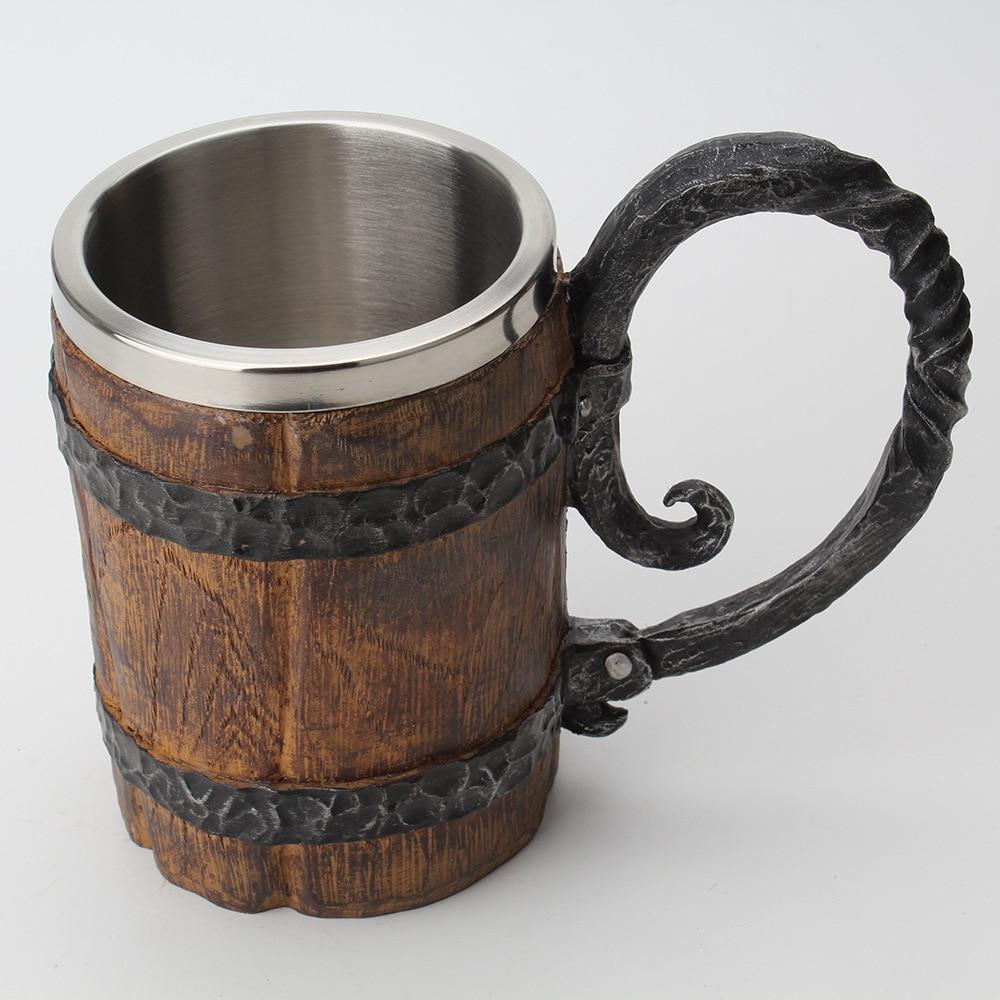Isolier-Trinkbecher mit nordischen Motiven, doppelwandig, 650ml, Polyresin, Edelstahl, mittelalterlicher Stil | Sansoti