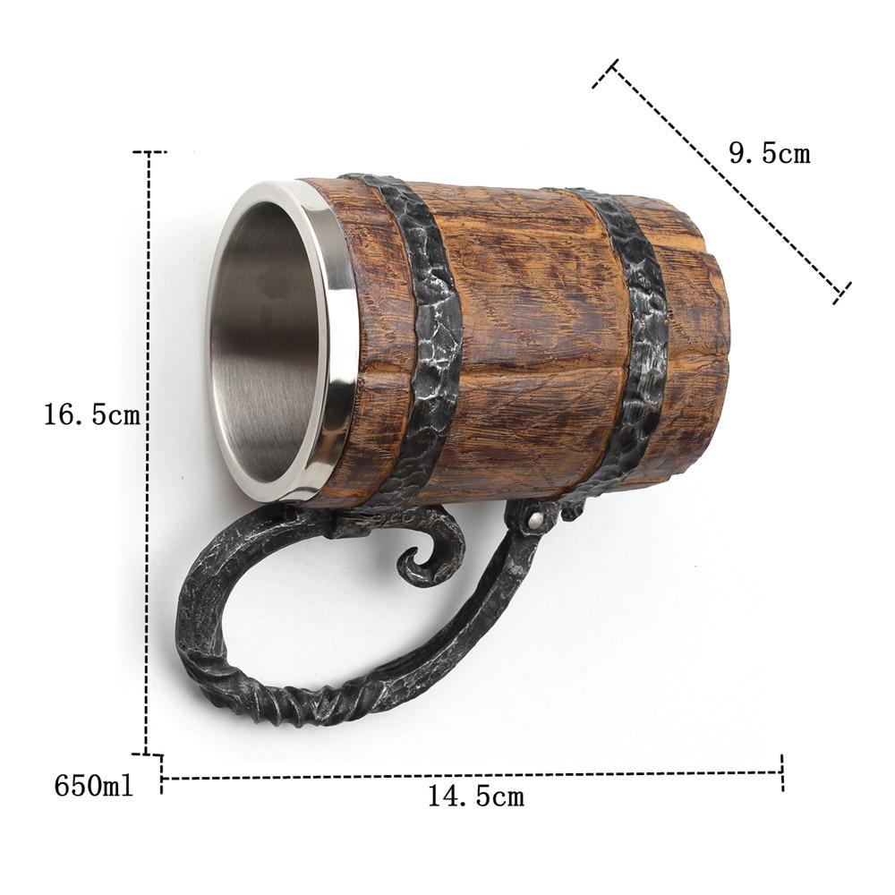 Isolier-Trinkbecher mit nordischen Motiven, doppelwandig, 650ml, Polyresin, Edelstahl, mittelalterlicher Stil | Sansoti