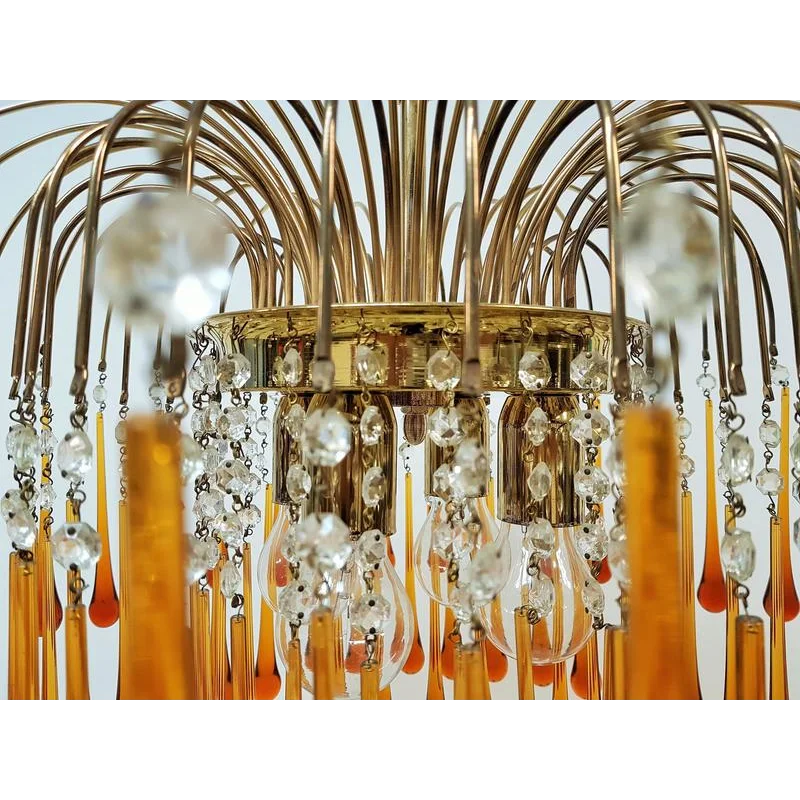 Hanglamp Amberglas E27 Goud Ø60cm Druppels Kristal Woonkamer Eetkamer Hal Kroonluchter Murano Stijl Art Deco | Sansoti