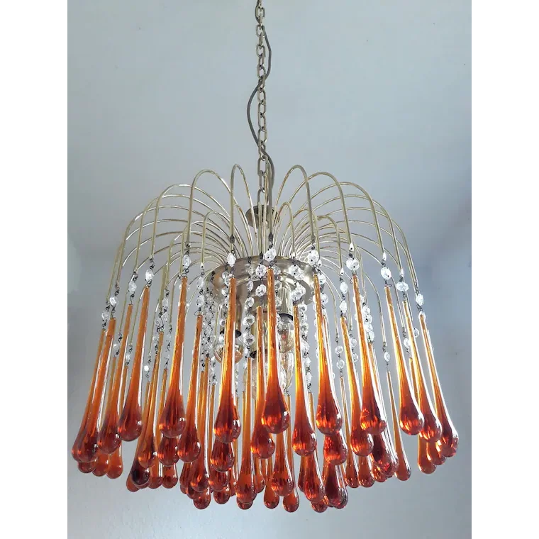 Hanglamp Amberglas E27 Goud Ø60cm Druppels Kristal Woonkamer Eetkamer Hal Kroonluchter Murano Stijl Art Deco | Sansoti