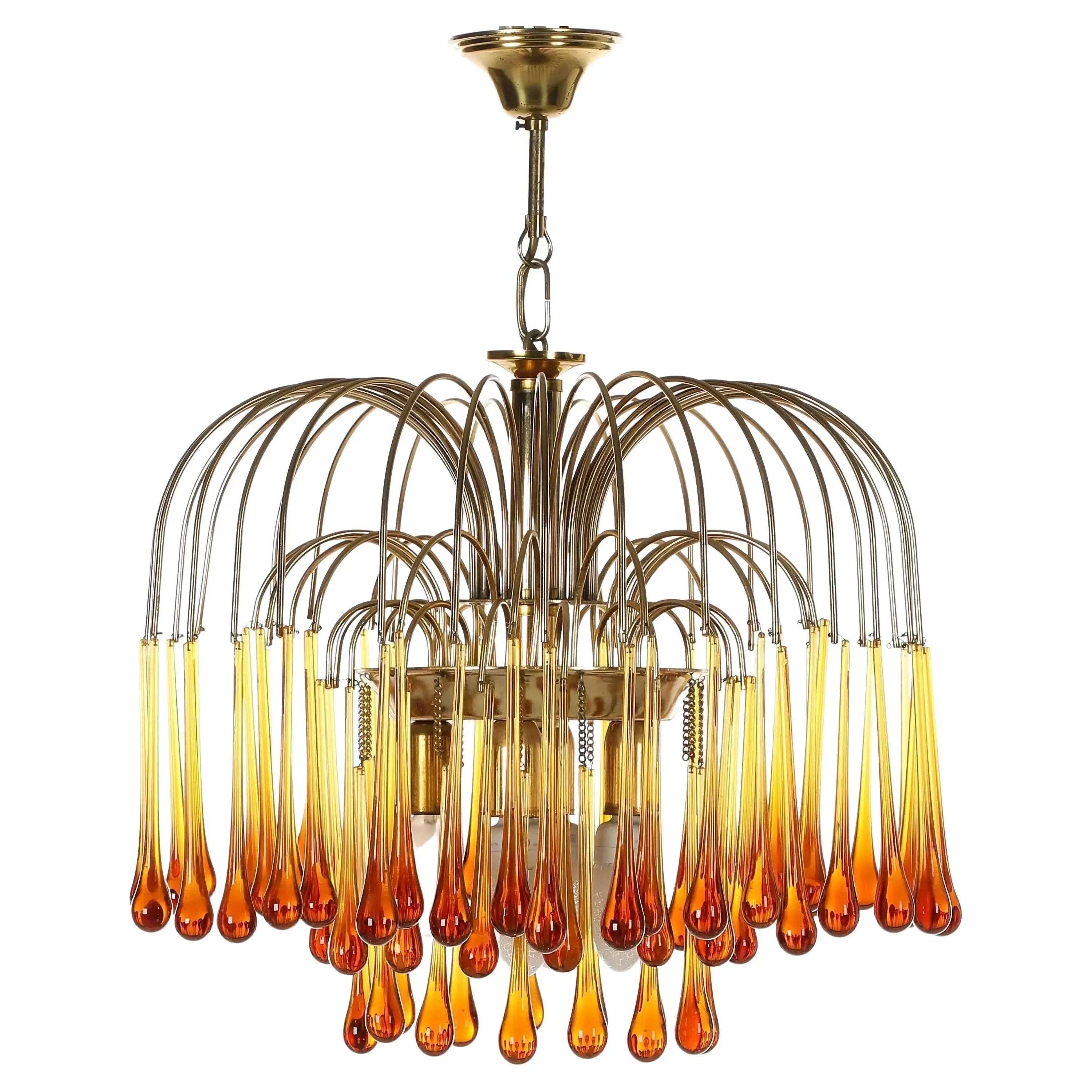 Hanglamp Amberglas E27 Goud Ø60cm Druppels Kristal Woonkamer Eetkamer Hal Kroonluchter Murano Stijl Art Deco | Sansoti