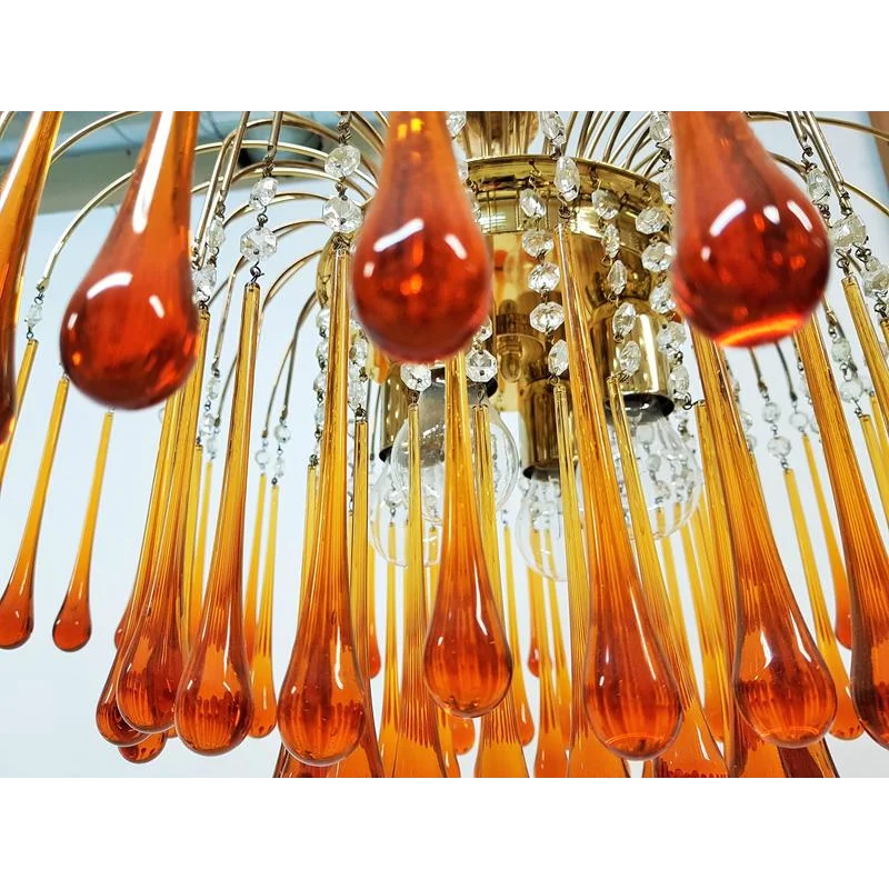 Hanglamp Amberglas E27 Goud Ø60cm Druppels Kristal Woonkamer Eetkamer Hal Kroonluchter Murano Stijl Art Deco | Sansoti