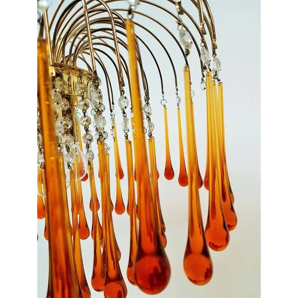 Hanglamp Amberglas E27 Goud Ø60cm Druppels Kristal Woonkamer Eetkamer Hal Kroonluchter Murano Stijl Art Deco | Sansoti