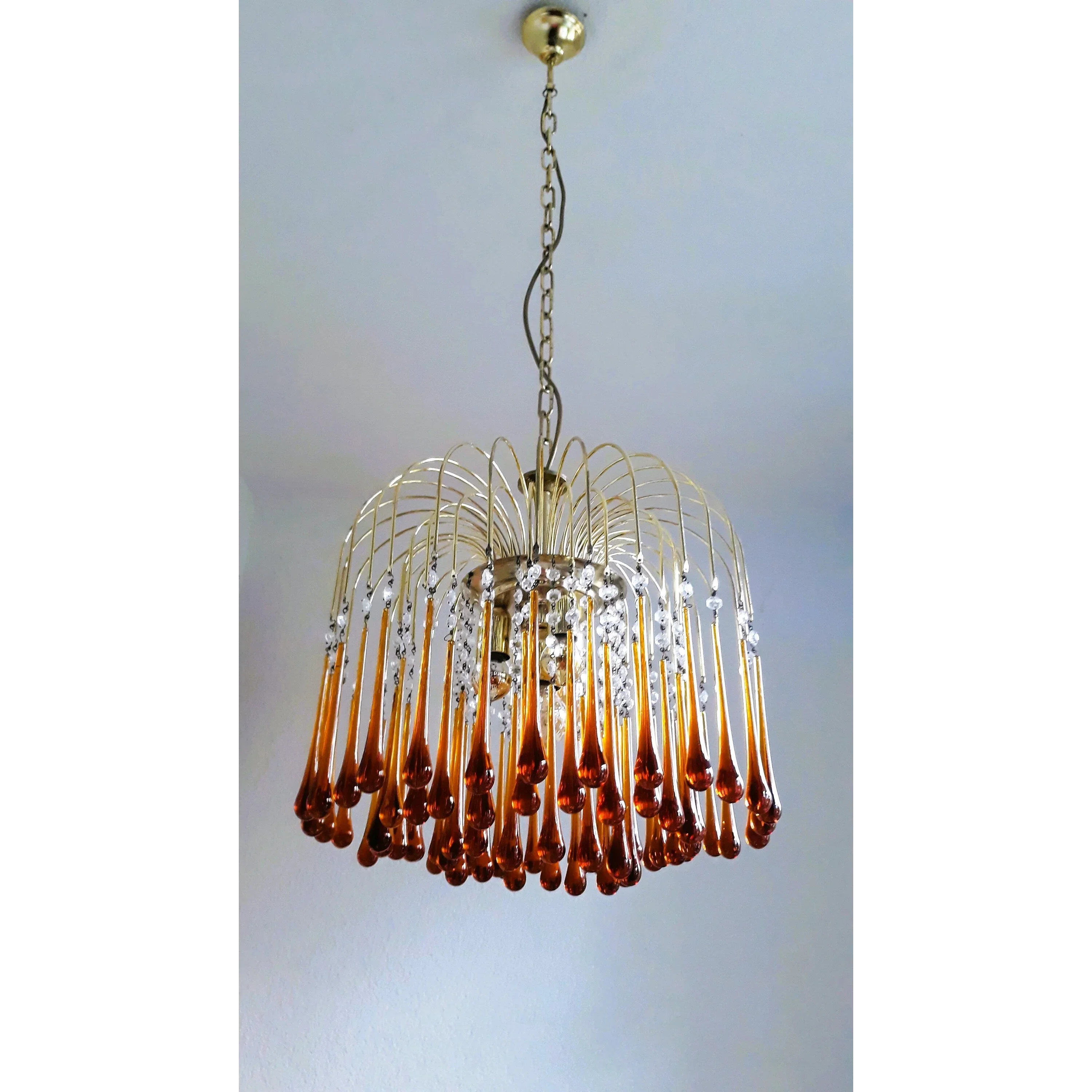 Hanglamp Amberglas E27 Goud Ø60cm Druppels Kristal Woonkamer Eetkamer Hal Kroonluchter Murano Stijl Art Deco | Sansoti