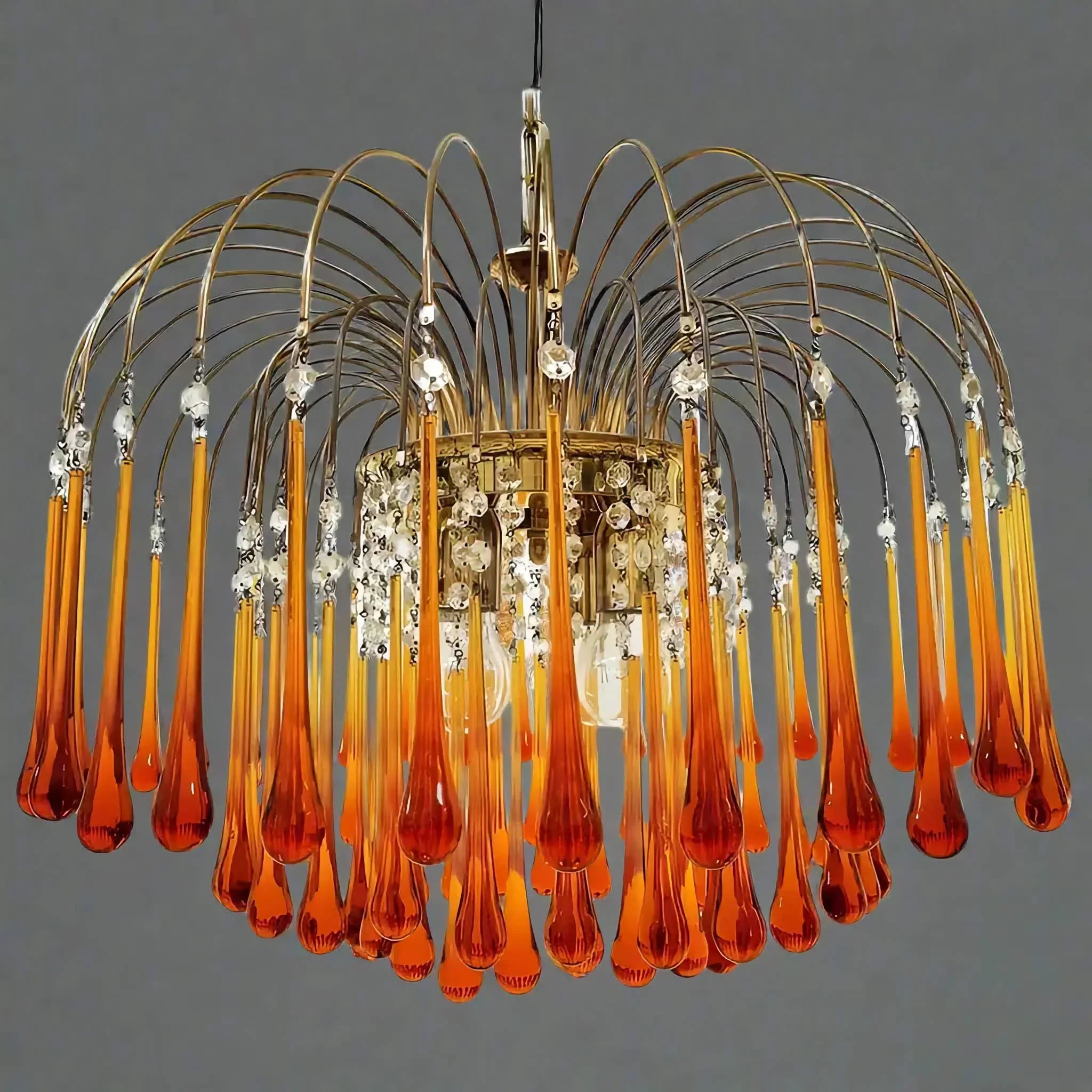 Hanglamp Amberglas E27 Goud Ø60cm Druppels Kristal Woonkamer Eetkamer Hal Kroonluchter Murano Stijl Art Deco | Sansoti