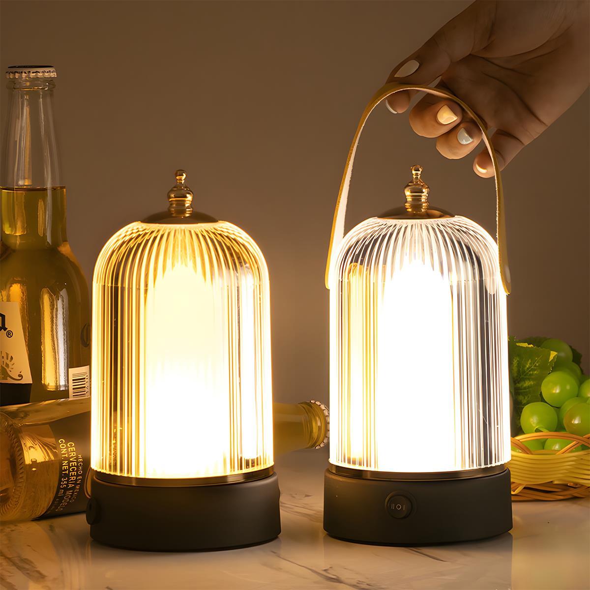 Lampe de table lanterne rechargeable dimmable Métal Acrylique Noir Éclairage d'ambiance Chambre Salon Lampe de nuit Tactile Vintage | Restfield