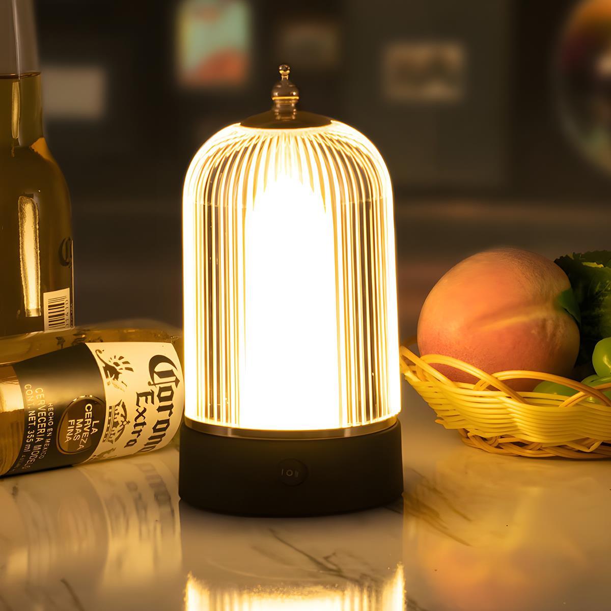 Lampe de table lanterne rechargeable dimmable Métal Acrylique Noir Éclairage d'ambiance Chambre Salon Lampe de nuit Tactile Vintage | Restfield