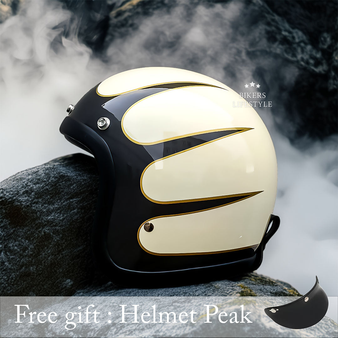 Vintage Low Profile Motorhelm DOT & ECE Gecertificeerd – Retro Fibreglass Helm met Lichtgewicht Design & Dubbele D-Sluiting | Sansoti