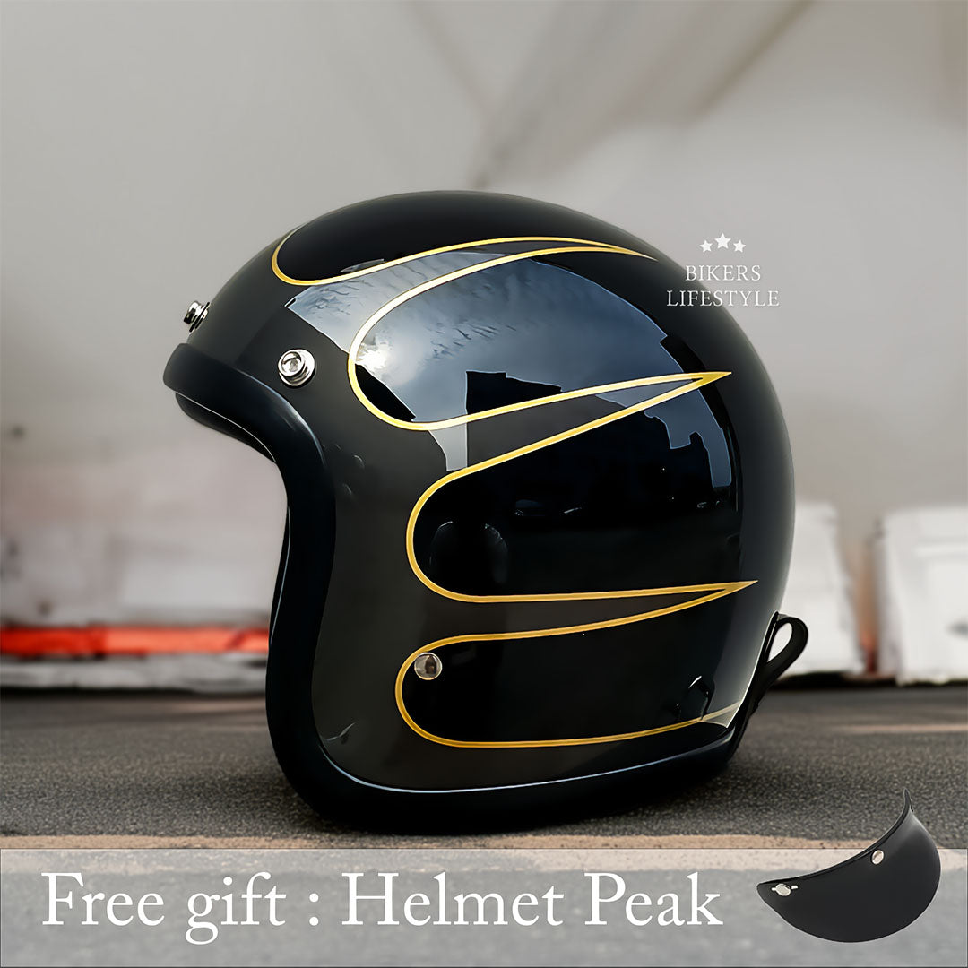 Vintage Low Profile Motorhelm DOT & ECE Gecertificeerd – Retro Fibreglass Helm met Lichtgewicht Design & Dubbele D-Sluiting | Sansoti