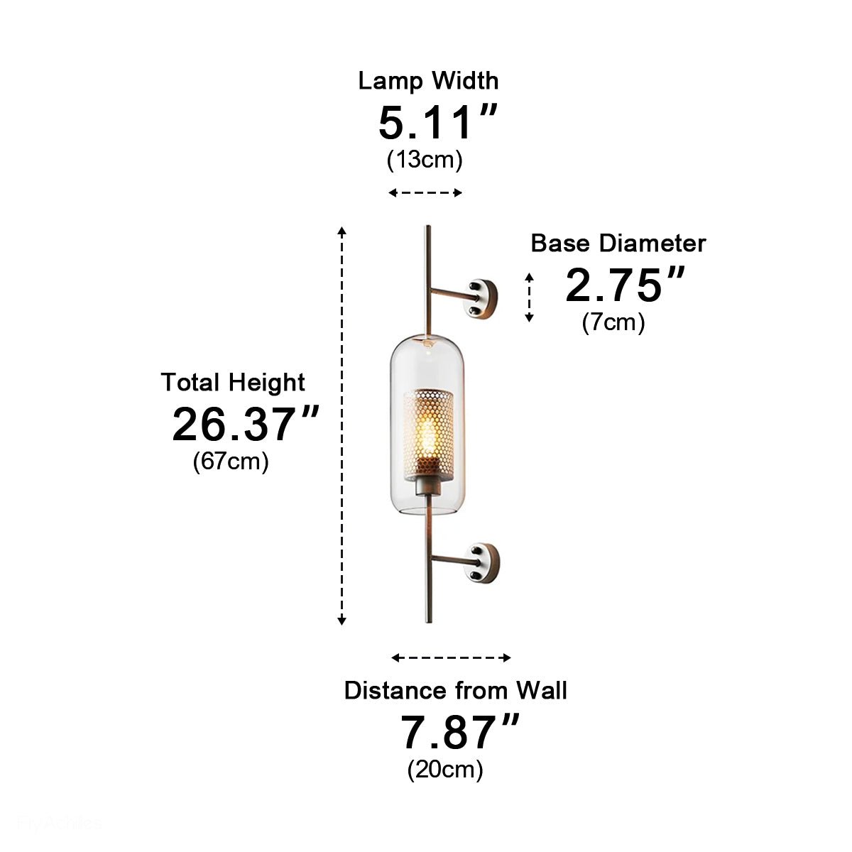 Applique murale industrielle avec abat-jour cylindrique en verre et éclairage LED pour l'entrée, le salon et la chambre | Sansoti