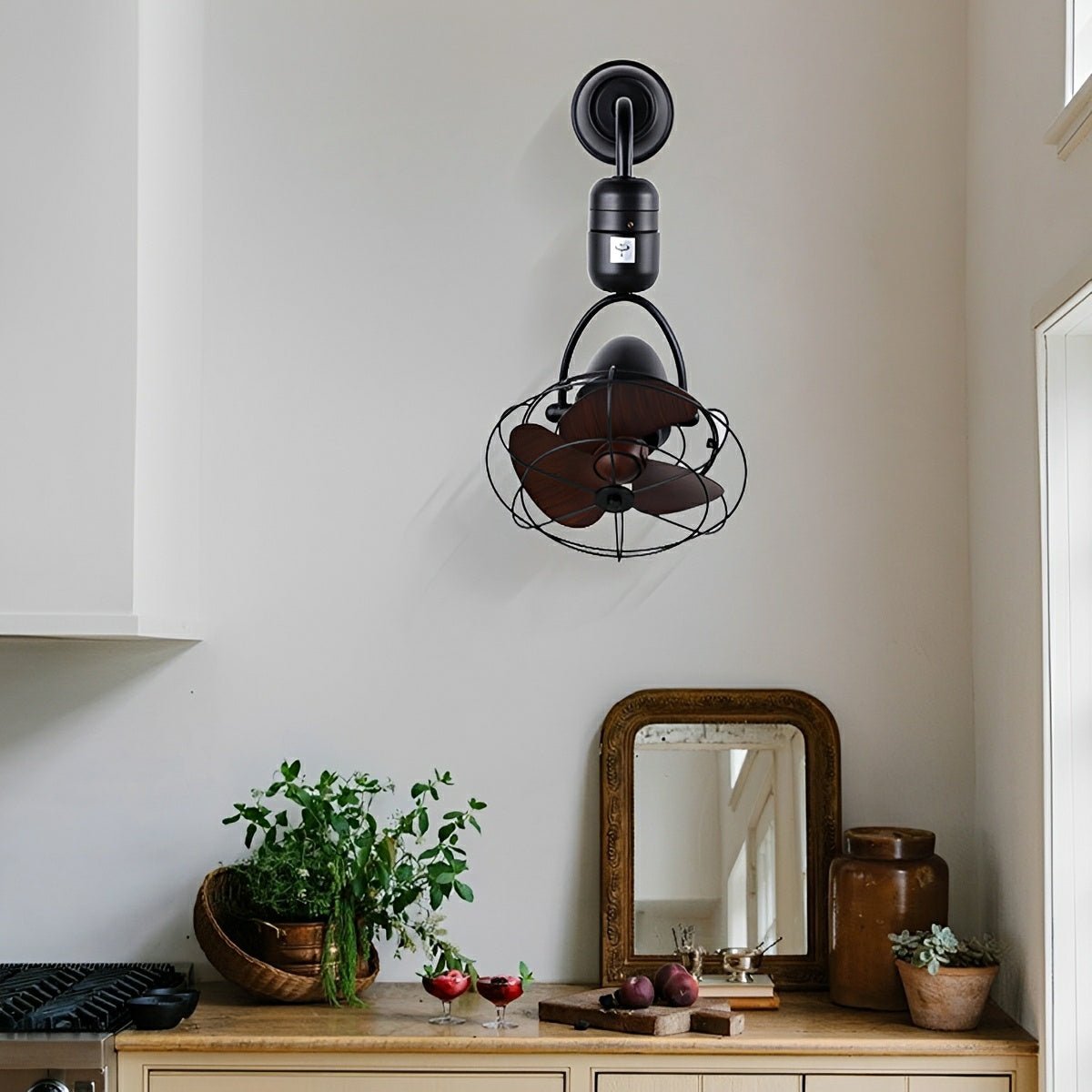Wandventilator Vintage DC Motor Wit Wand Plafond 6 Snelheden 180° Kantelbaar 80° Draaibaar Slaapkamer Woonkamer Retro Ventilator Afstandsbediening | Sansoti